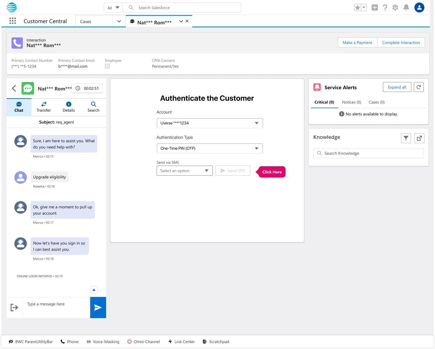 otp authentication via chat