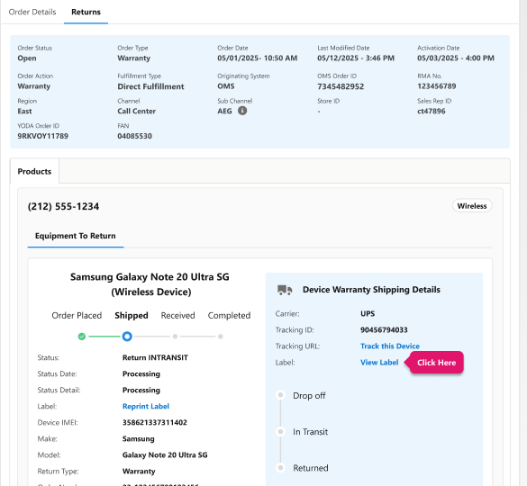 redesigned warranty return status view